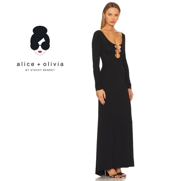 Alice + Olivia Dresses & Skirts - Alice + Olivia Kalena Crystal Cutout Black Jersey Maxi Dress Size 0